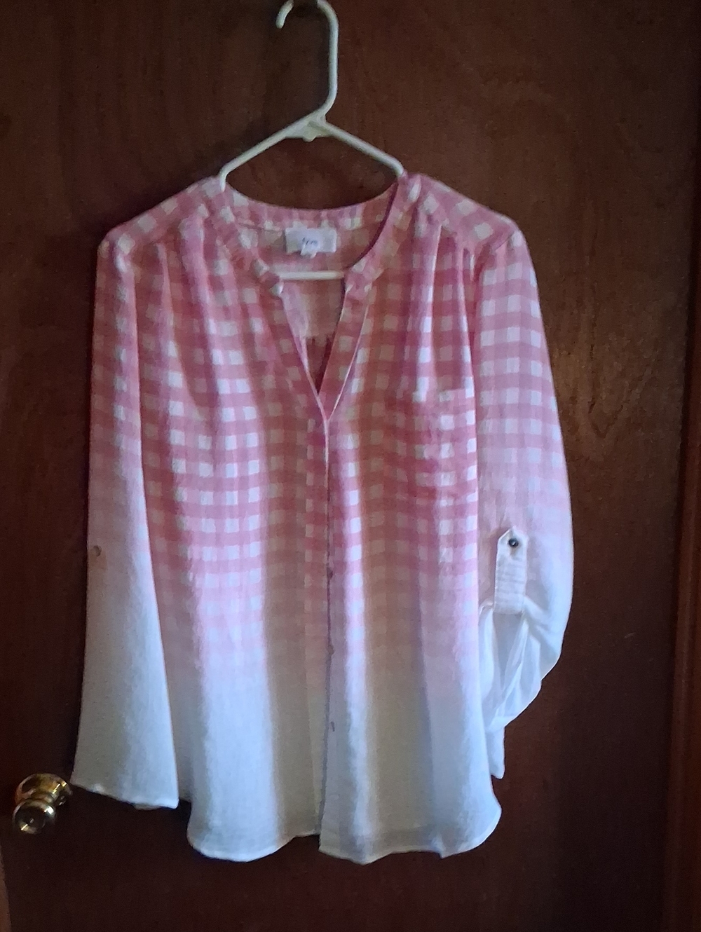 Women's Pink Ombre Gingham Button Front Blouse